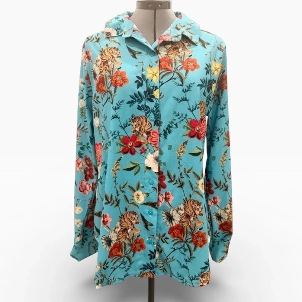BlackMilk Tropical Tiger Button Down Shirt Womens Career Streetwear Large - Picture 3 of 11